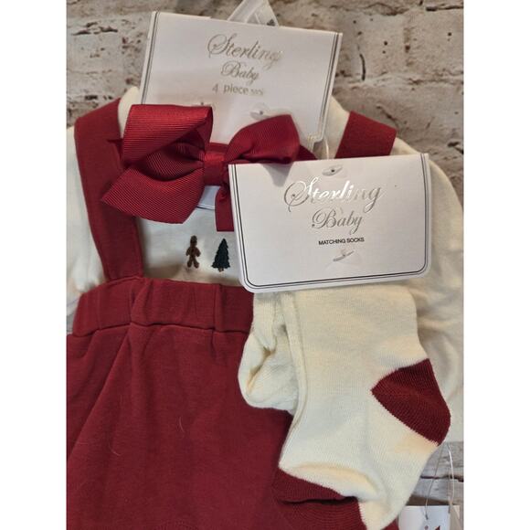 Sterling Baby Christmas Dress 4 Piece Set Size Newborn Maroon Holiday Dress NWT - Picture 2 of 3